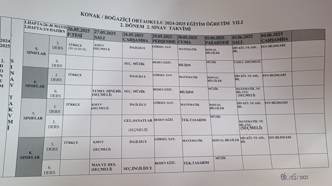 2024-2025 2.dönem 2.sınav takvimimiz 